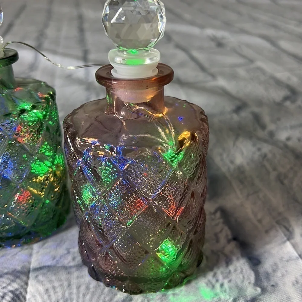 Pink and Green decanter bottles